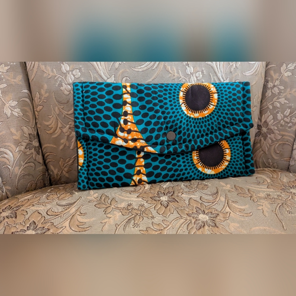 African Print Ankara Blue Geometric Clutch Bag